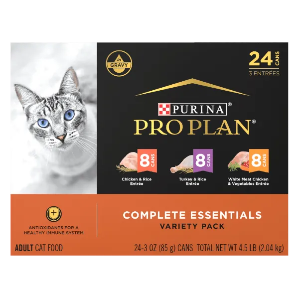 Purina Pro Plan Complete Essentials Chicken & Turkey Favourites Canned Cat Food Variety Pack 24