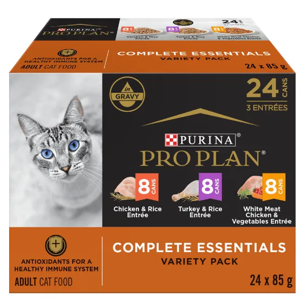 Purina Pro Plan Complete Essentials Chicken & Turkey Favourites Canned Cat Food Variety Pack 24