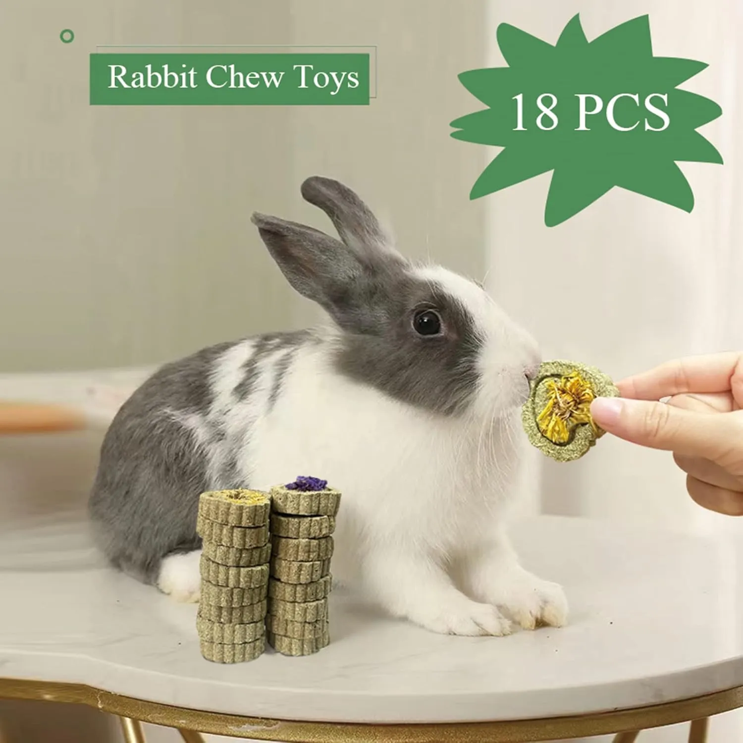Rabbit Chew Toys for Teeth, 18PCS Natural Timothy Hay Chew Toy, Improve Dental Health for Bunny/Chinchilla/Guinea Pig/Hamsters/Holland Lop, Small Rodent Pet Molar Teeth Treats Toys