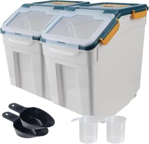 Rice Container 25 lbs Airtight Flour Storage Containers with Wheels Seal Locking Lid, BPA Free, Rice Bin with Measuring Cup & Scoop for Flour, Sugar, Cereal (2 Pack Blue)