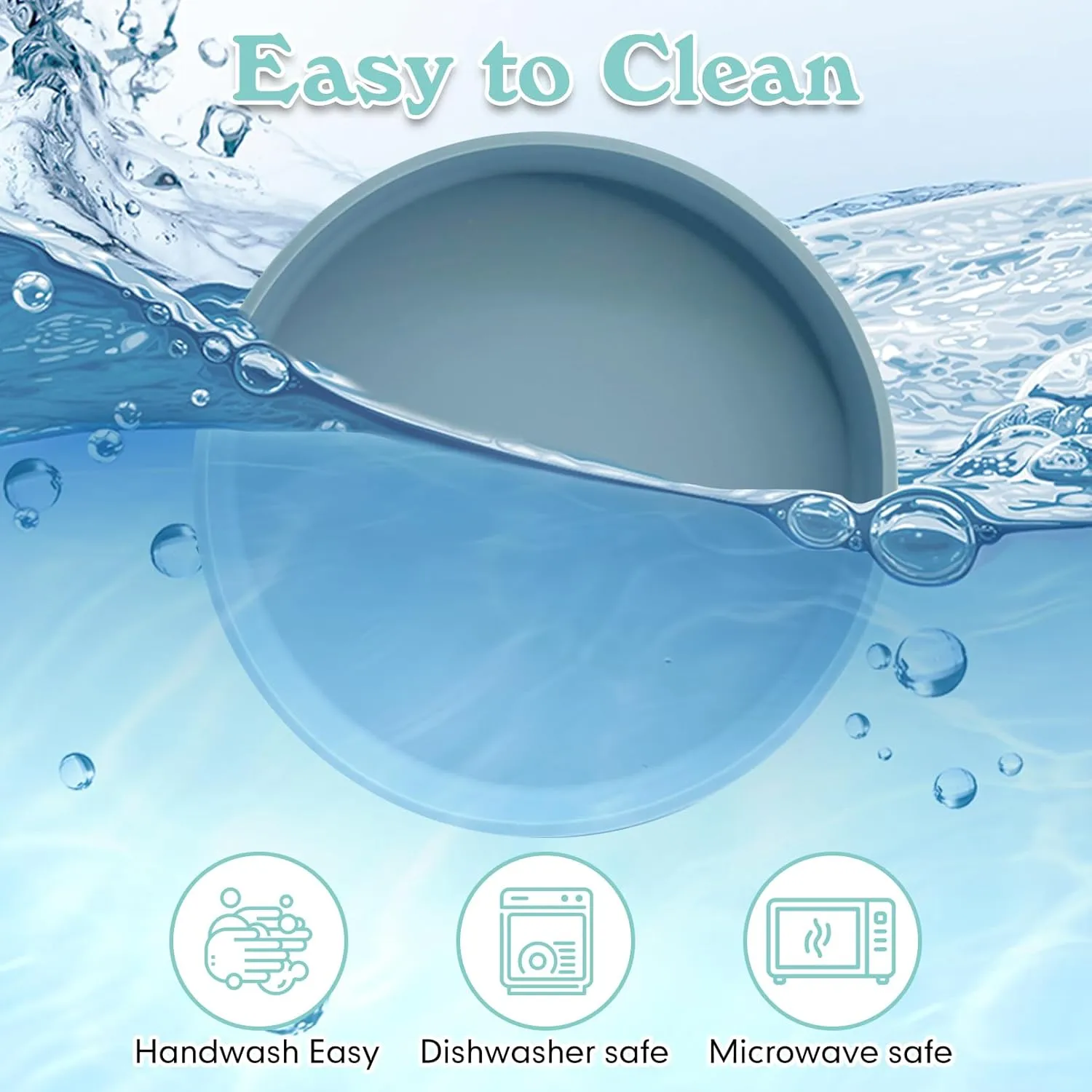 Silicone Dog Bowl Shallow Cat Food Bowls 7" Wide Puppy Plates Whisker Fatigue Pet Feeding Dishes Set of 2 for Dry and Wet Food Indoor (Round Blue)