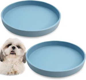 Silicone Dog Bowl Shallow Cat Food Bowls 7" Wide Puppy Plates Whisker Fatigue Pet Feeding Dishes Set of 2 for Dry and Wet Food Indoor (Round Blue)