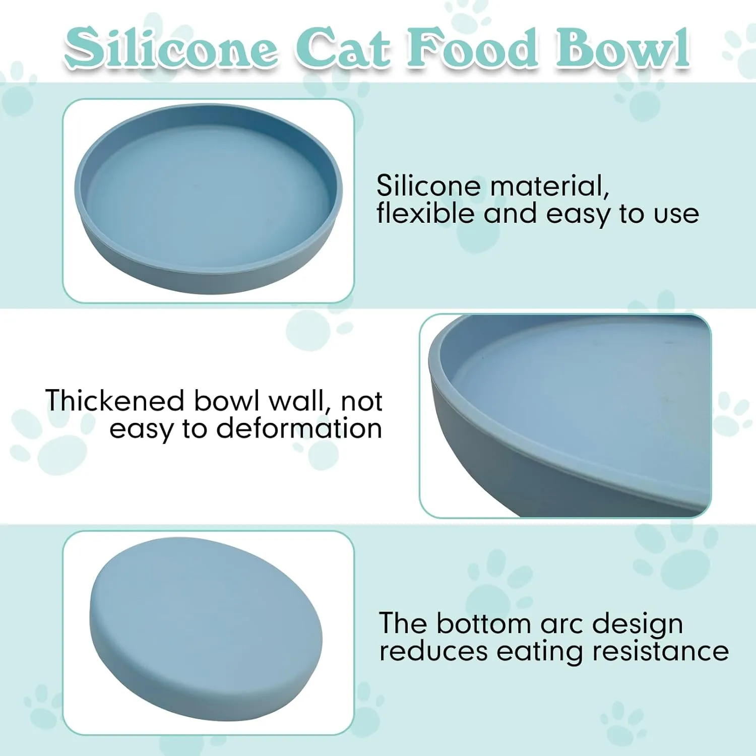 Silicone Dog Bowl Shallow Cat Food Bowls 7" Wide Puppy Plates Whisker Fatigue Pet Feeding Dishes Set of 2 for Dry and Wet Food Indoor (Round Blue)