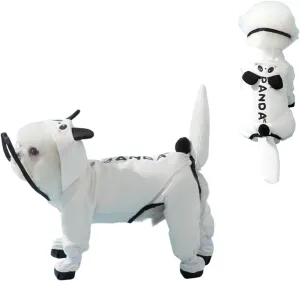 Small Dog Raincoat, Tail Protect Feet Cover Waterproof Dog Rain Jacket for Puppy, Panda, L