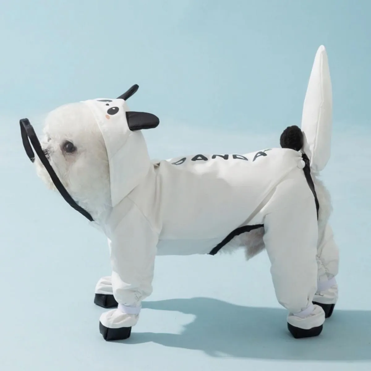 Small Dog Raincoat, Tail Protect Feet Cover Waterproof Dog Rain Jacket for Puppy, Panda, L
