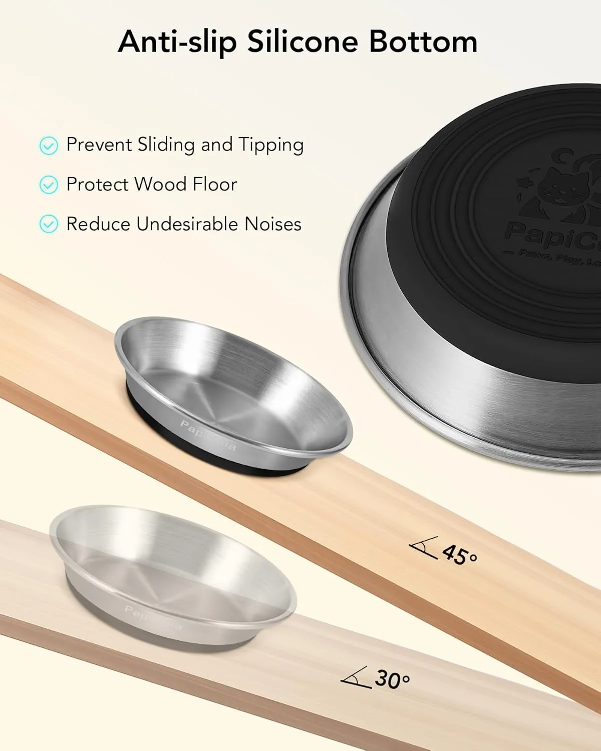 Stainless Steel Cat Bowls 2PCS, Non-Slip cat Food Dishes, Metal Cat Food and Water Bowls, Whisker Friendly with Wide and Shallow Design, 6.3'' Wide, 0.7mm Thick Steel, Pet Dish for Kitten and Dog