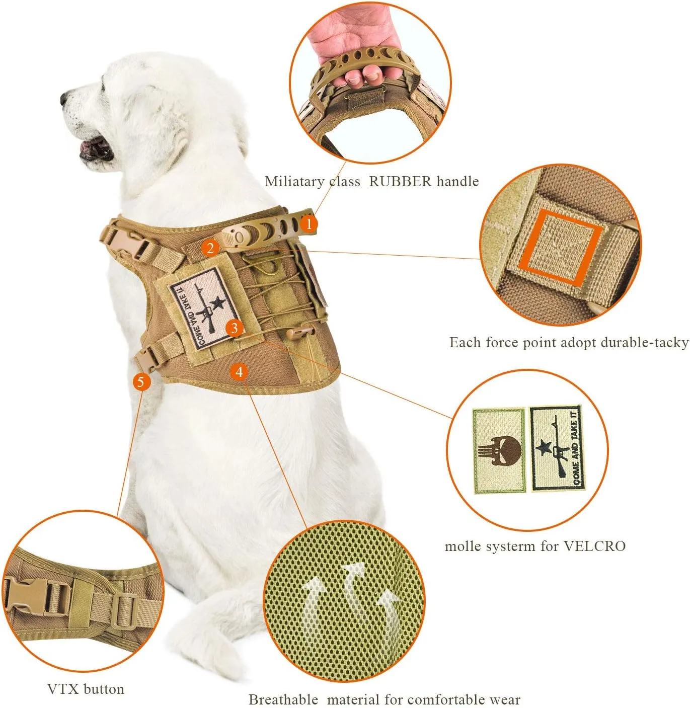 Tactical Dog Vest Harness, Outdoor Training Service Dog Vest Adjustable Military Working Dog Vest with Molle System and Rubber Handle
