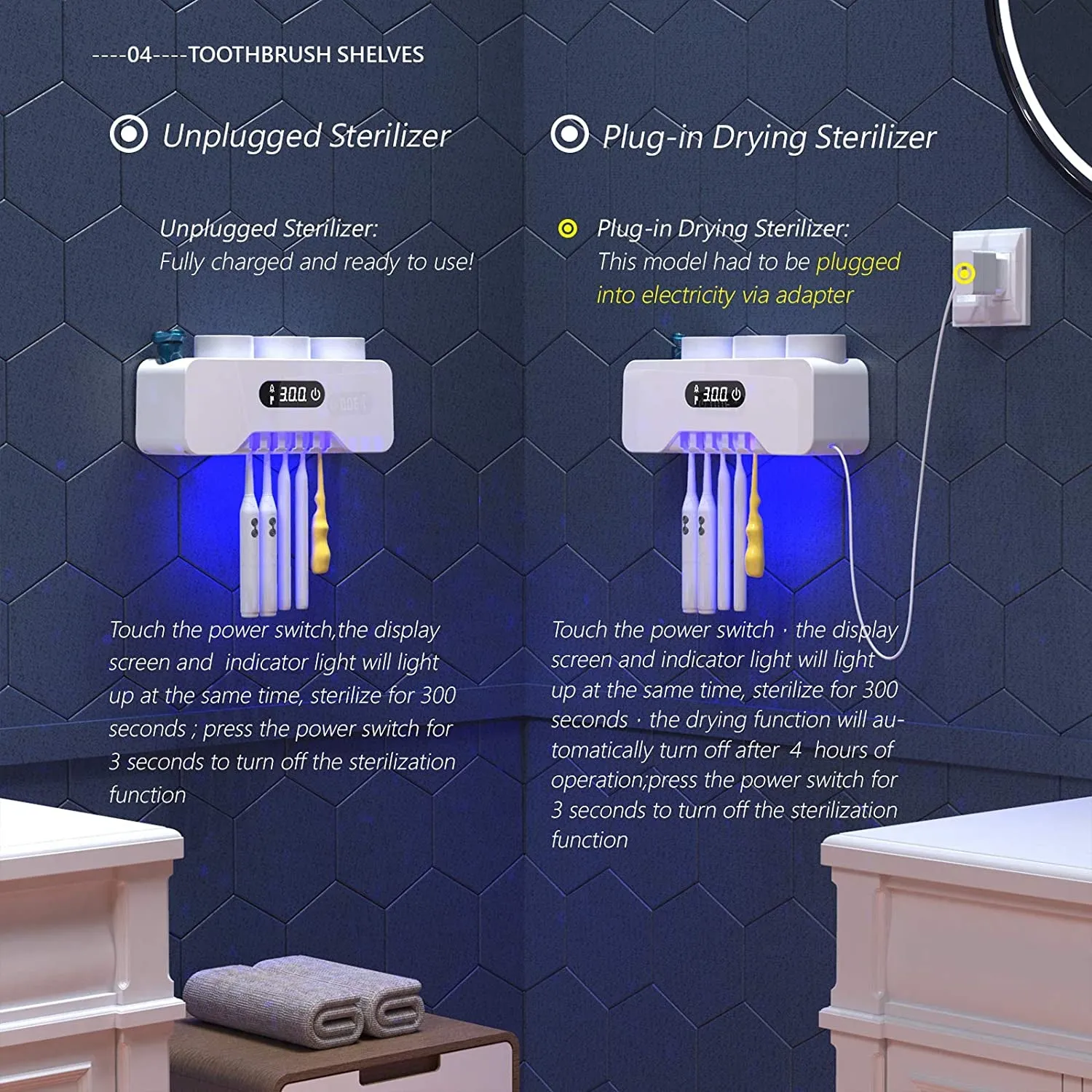 Toothbrush Holder Wall Mounted, Organizer for Bathroom and Washroom