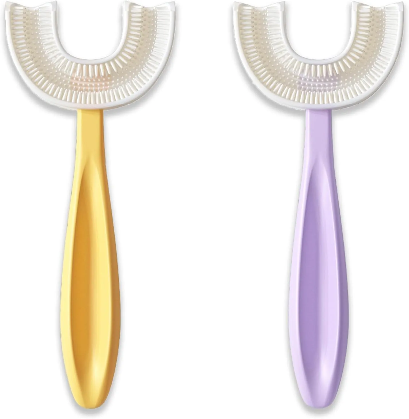 U Shaped Toothbrush Kids 6-12 Years Old - Two Soft Toothbrushes with Travel Case & Sensory Brushing - Rounded Kids Size Head - 1 Purple, 1 Yellow