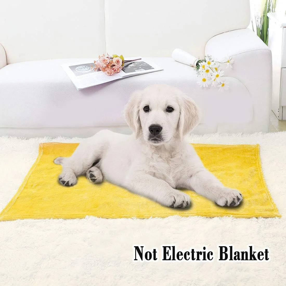 uxcell Pet Dog Blanket, Flannel Fleece Puppy Blanket Solid Plush Warm Rug Blankets and Throws for Small-Medium Dogs Cats Doggy Sleeping Mat, Yellow 27x40 Inch