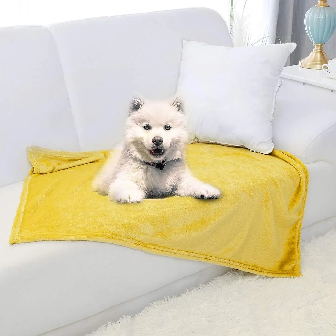 uxcell Pet Dog Blanket, Flannel Fleece Puppy Blanket Solid Plush Warm Rug Blankets and Throws for Small-Medium Dogs Cats Doggy Sleeping Mat, Yellow 27x40 Inch