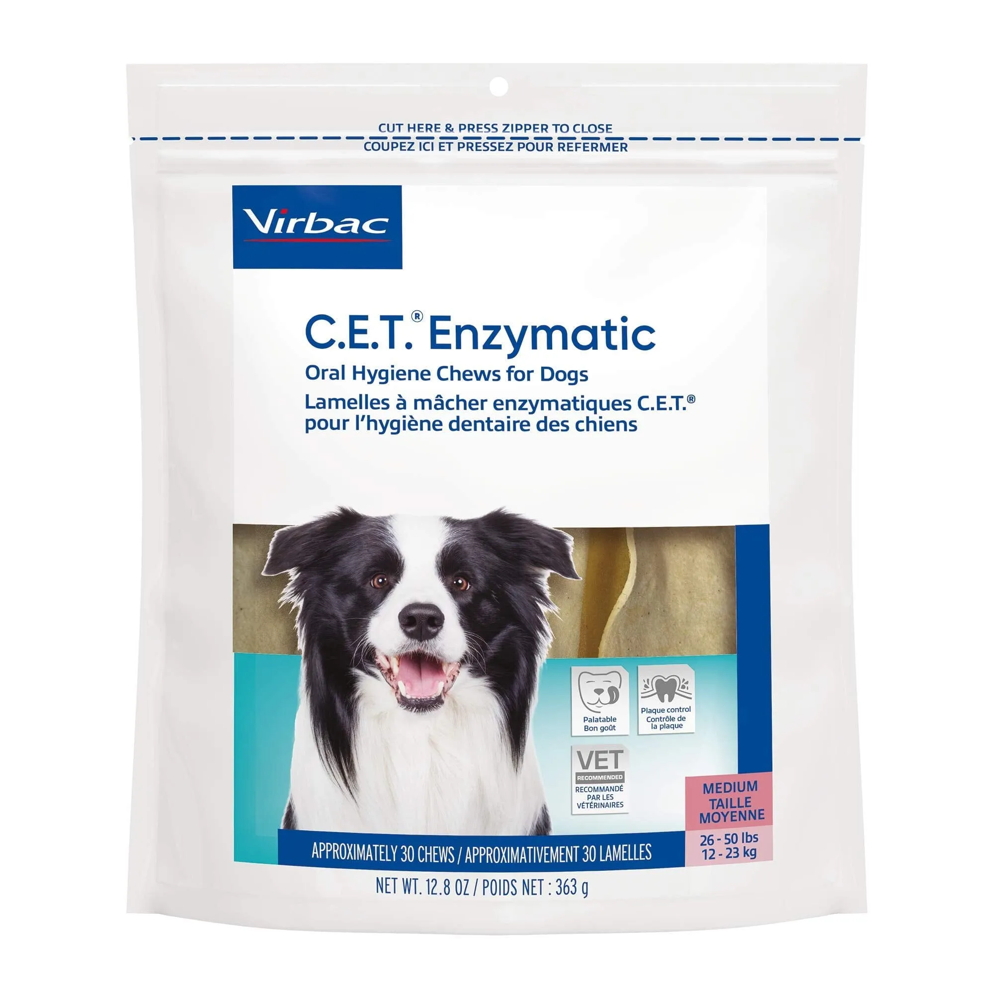 Virbac CET Enzymatic Oral-Hygiene Dental Dog Chews - 30 Count