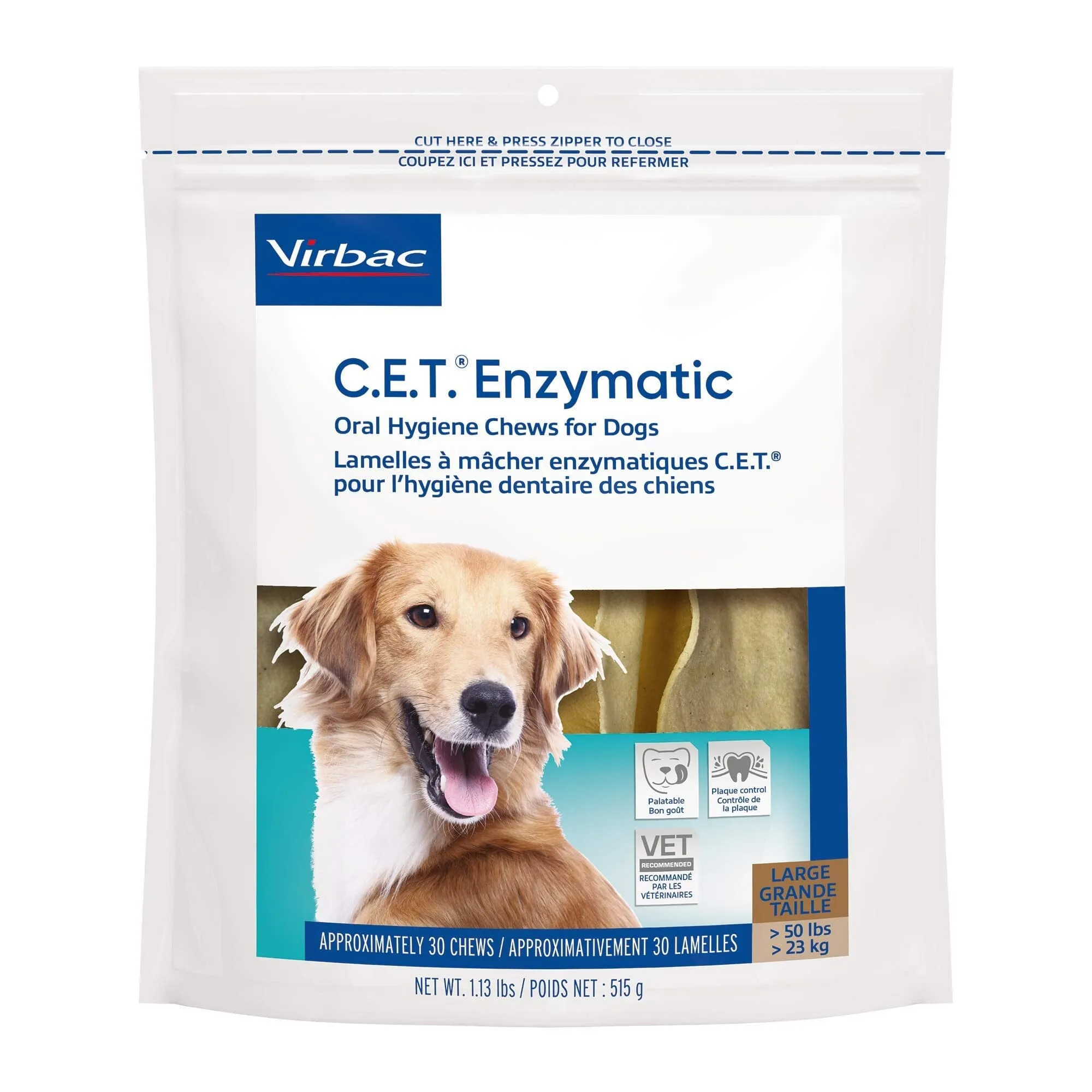 Virbac CET Enzymatic Oral-Hygiene Dental Dog Chews - 30 Count