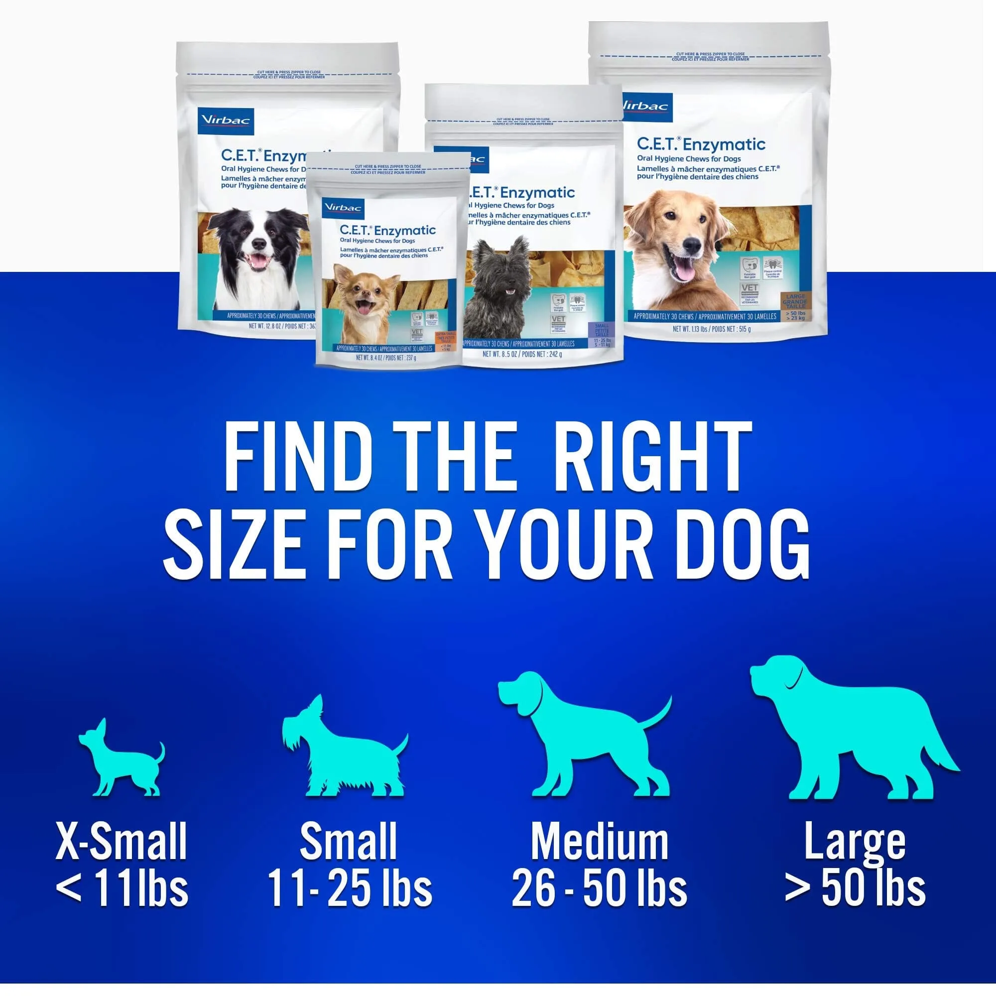 Virbac CET Enzymatic Oral-Hygiene Dental Dog Chews - 30 Count