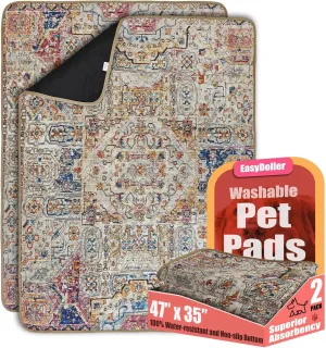 Washable Pee Pads for Dog - 2 Pcs 35"x47" Bohemian Style Superior Reusable Pet Training Pads - Waterproof Pads Protects Against Urine Leakage Non-Slip Grip Prevents Slipping & Bunching