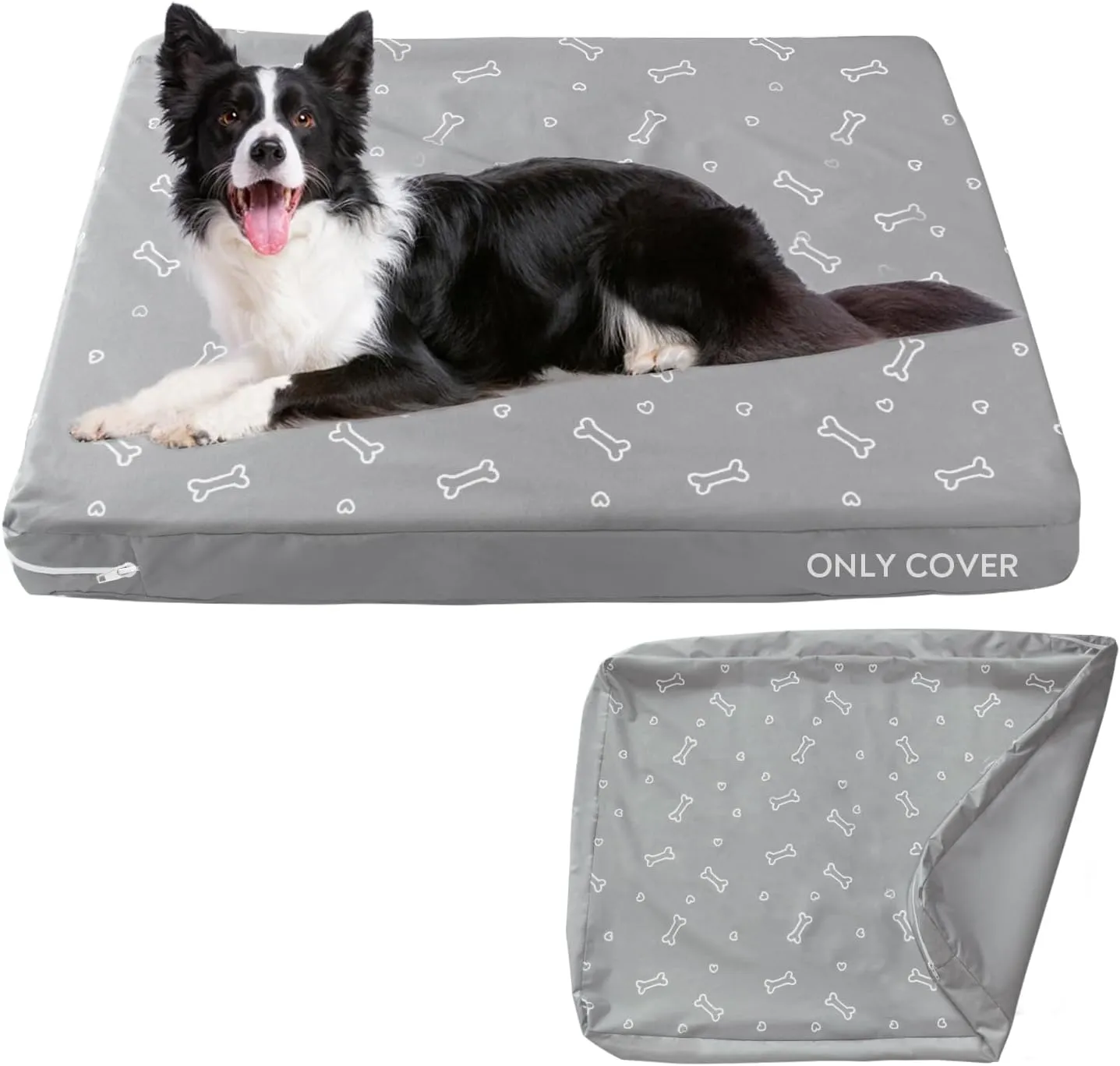 Waterproof Dog Bed Cover, Removable Dog Bed Covers Replacement Washable with Smooth Zipper, Indoor/Outdoor Washable Bone Print Pet Bed Cover for Cat, 20 x 30 x 3 Inch, Cover Only