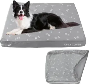 Waterproof Dog Bed Cover, Removable Dog Bed Covers Replacement Washable with Smooth Zipper, Indoor/Outdoor Washable Bone Print Pet Bed Cover for Cat, 20 x 30 x 3 Inch, Cover Only