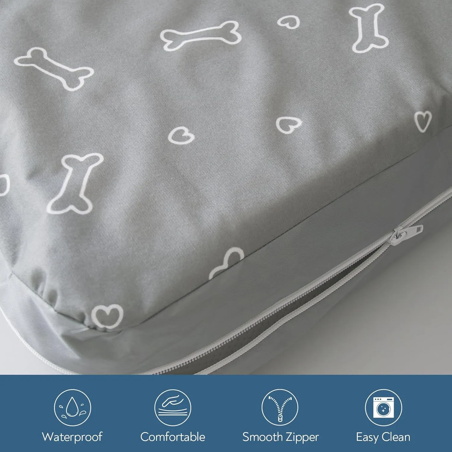 Waterproof Dog Bed Cover, Removable Dog Bed Covers Replacement Washable with Smooth Zipper, Indoor/Outdoor Washable Bone Print Pet Bed Cover for Cat, 20 x 30 x 3 Inch, Cover Only